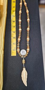 2 Tribal Bohemian Necklace carved bone Rudraksha seed info - Image 5