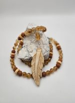 2 Tribal Bohemian Necklace carved bone Rudraksha seed info - Image 6