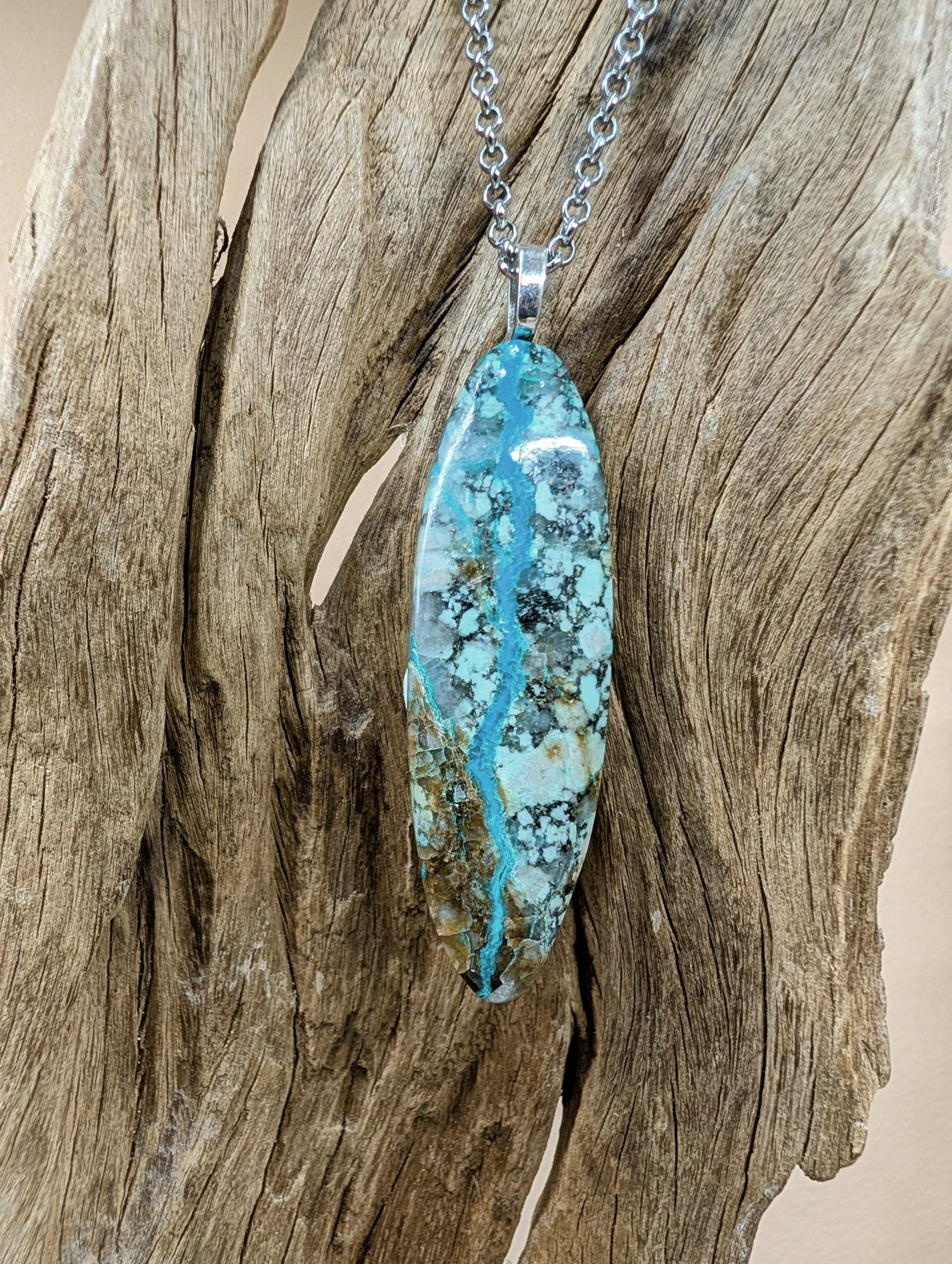 22189-scaled-1.jpg Quartzy Chrysocolla Pendant on medium s.s.chain 18" approx length - Image 1